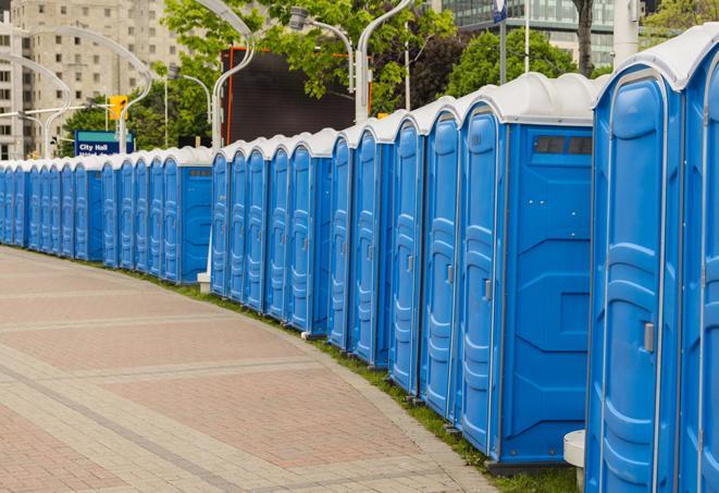 Seasonal porta potty units set up at a Mooresville, North Carolina venue